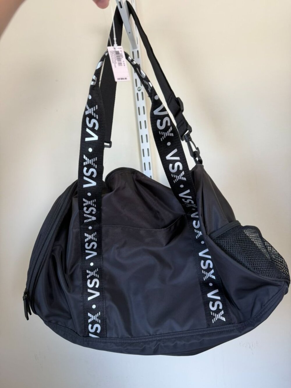 NWT Victoria's Secret Black Travel Duffel Gym Bag Logo Strap Carry On Sporty